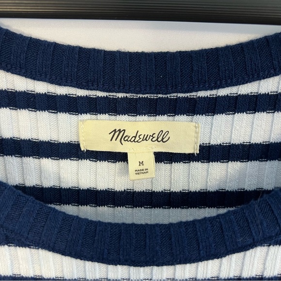Madewell Sweater Dress Midi Navy Blue White Striped Knit Sleeveless Tank - Picture 3 of 3